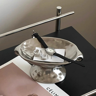 装饰摆件轻奢陶瓷香薰托盘高级感银色蜡烛烛台侘寂风玄关杂物收纳