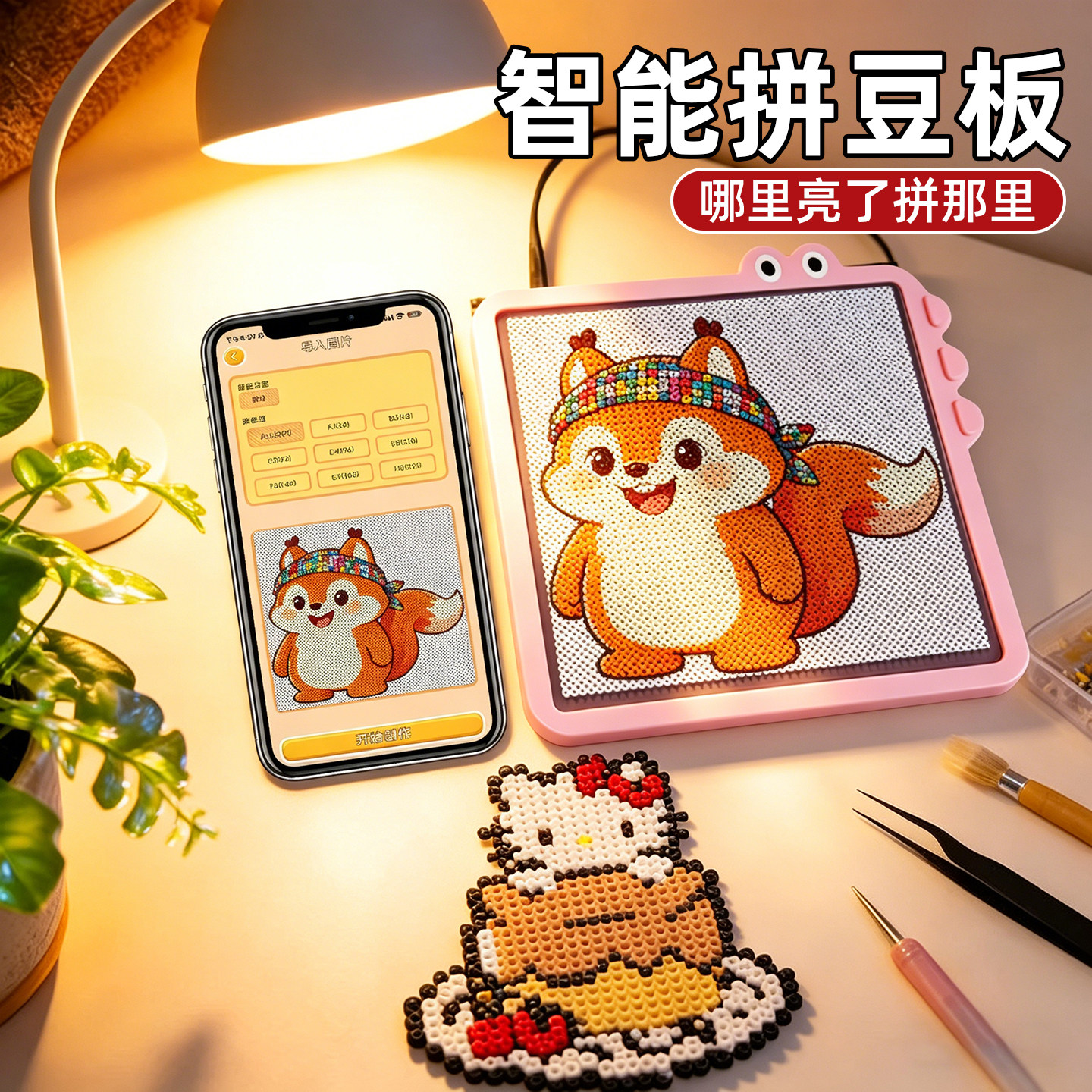 智能拼豆板led电子精准对位新手零基础引导拼豆板手工diy创意玩具