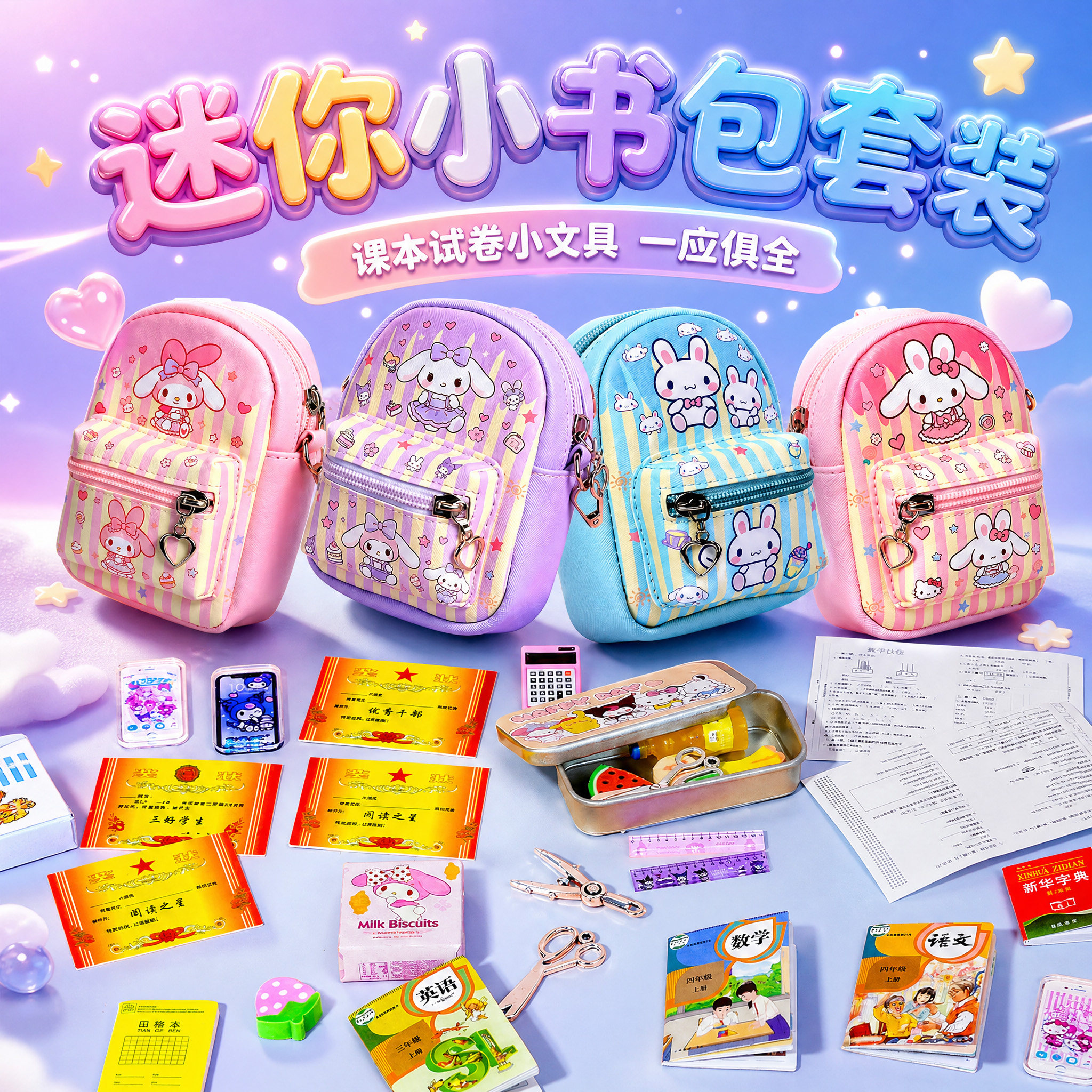 儿童玩具迷你小书包套装女孩益智过家家双肩包小女童生日礼物挎包