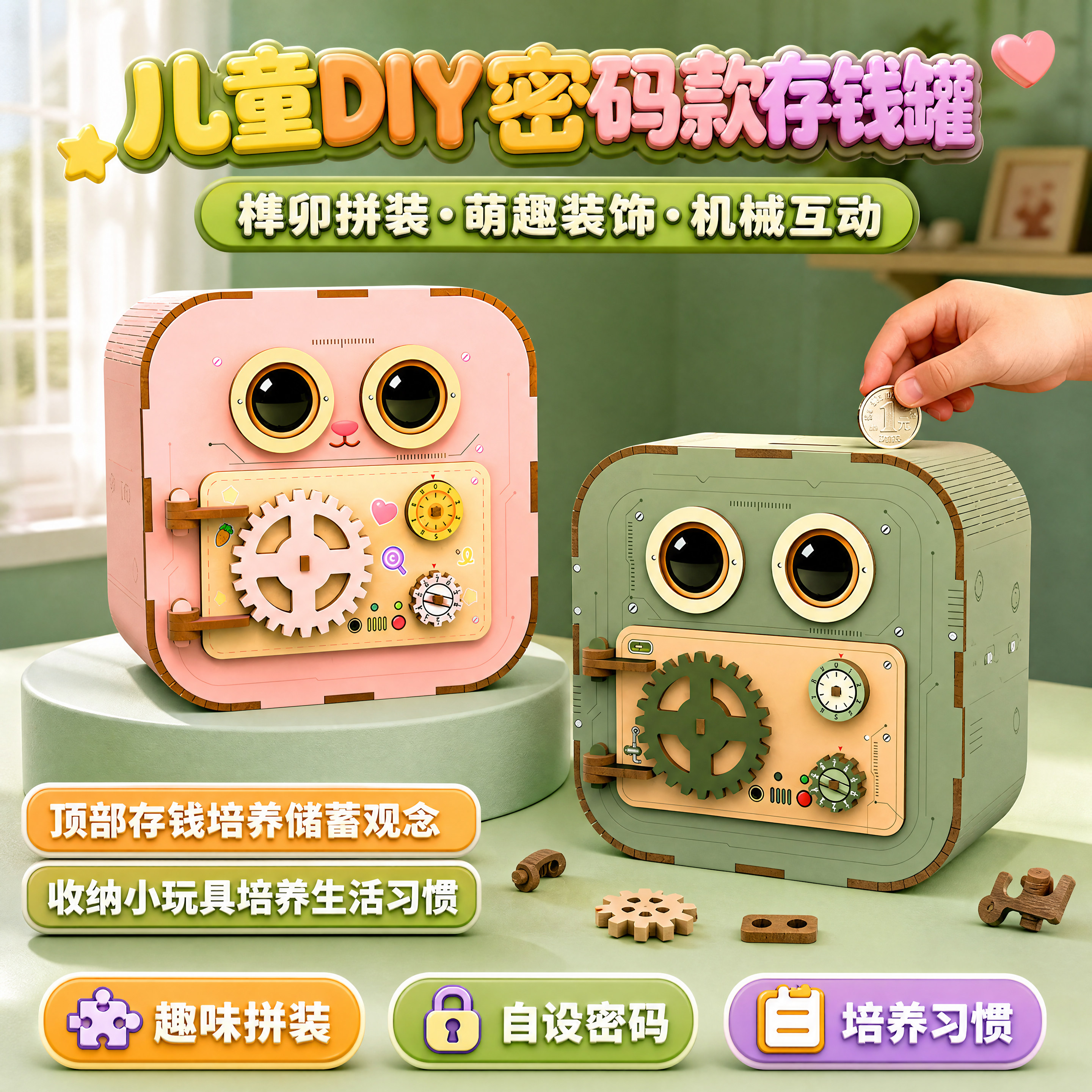 存钱罐2026新款男女孩手工diy只进不出密码钱箱储存罐儿童保险柜
