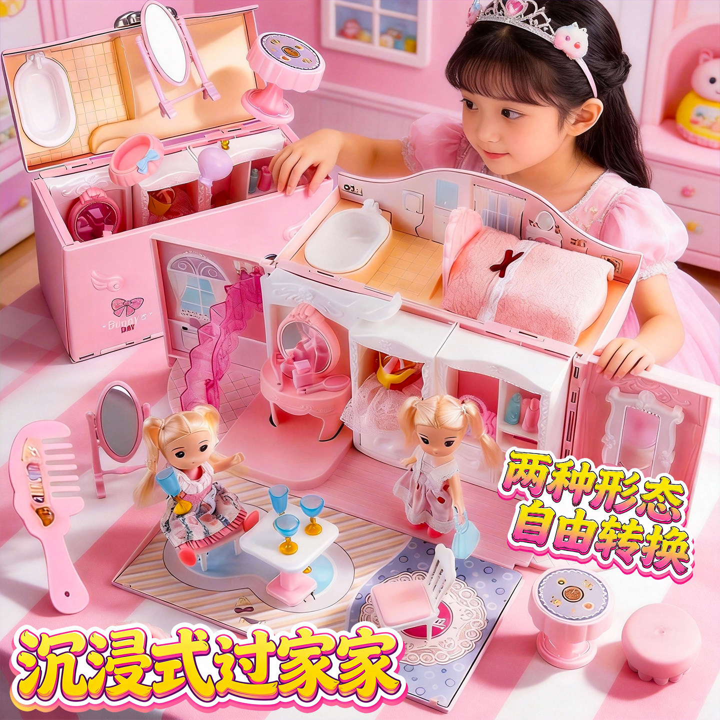 女孩玩具娃娃屋礼盒公主女童过家套装艾莎洋娃娃换装儿童生日礼物,玩具/童车/益智/积木/模型,娃娃/配件/着替,淘宝优惠券,粉丝福利购,淘宝优惠卷