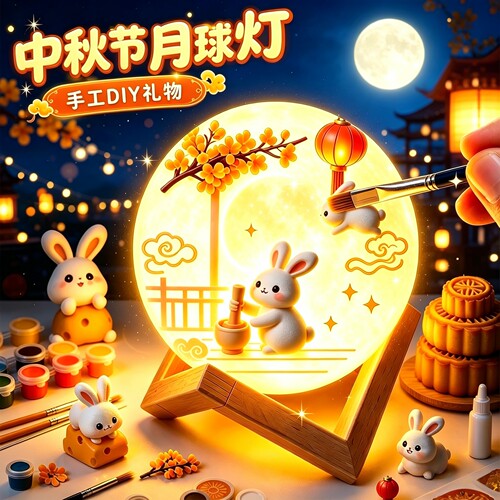 中秋节创意手绘涂色月球灯