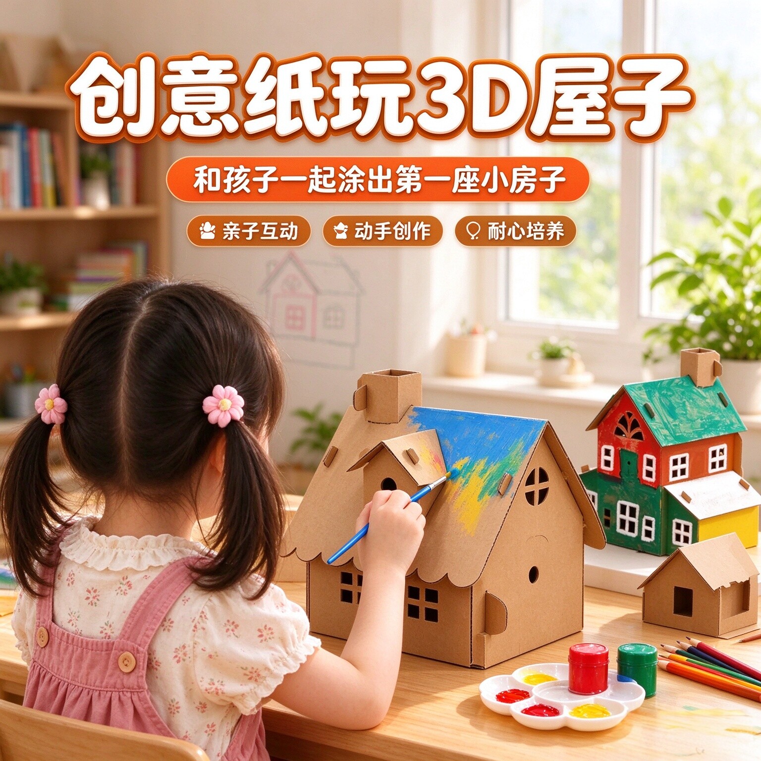 小学二年级科学教材同步造房子男女孩手工diy材料纸板涂鸦拼房子9