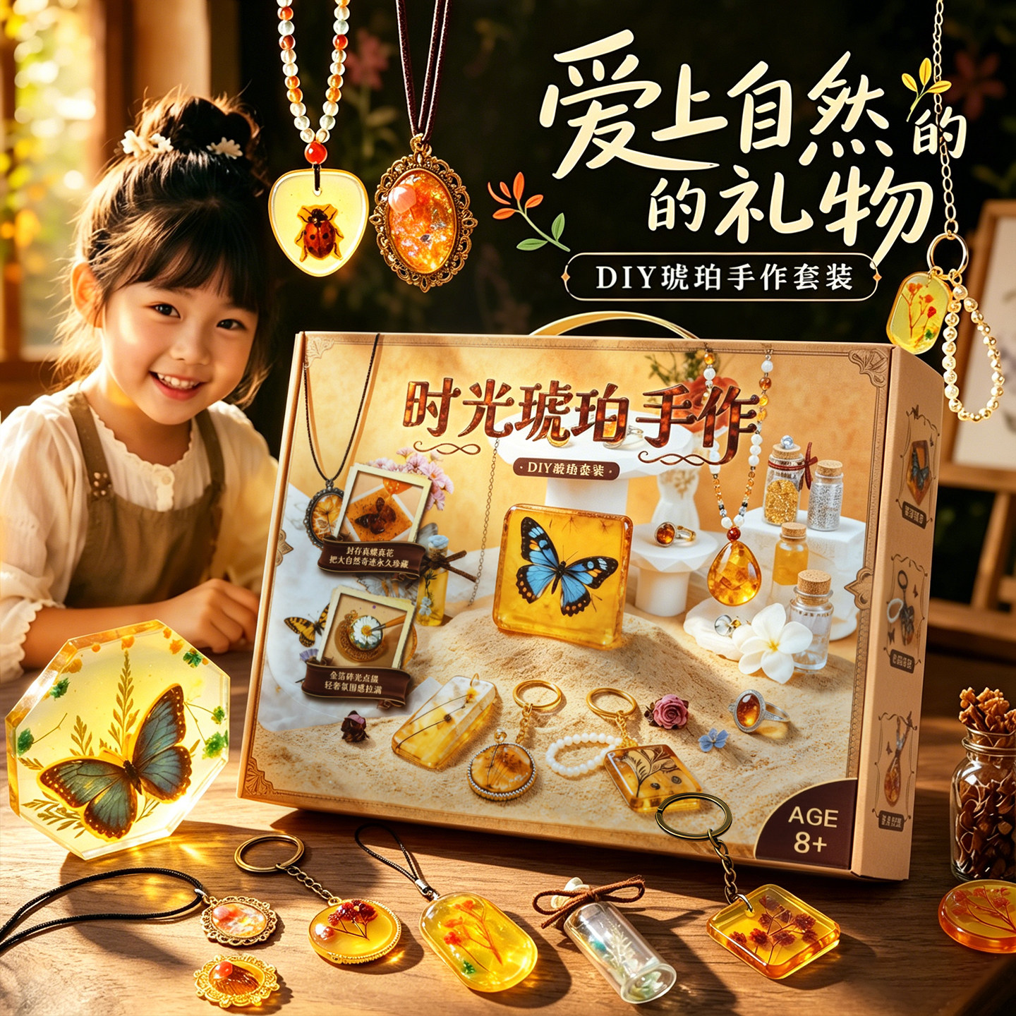琥珀昆虫标本手作儿童玩具女孩子手工diy材料滴胶8到12岁生日礼物