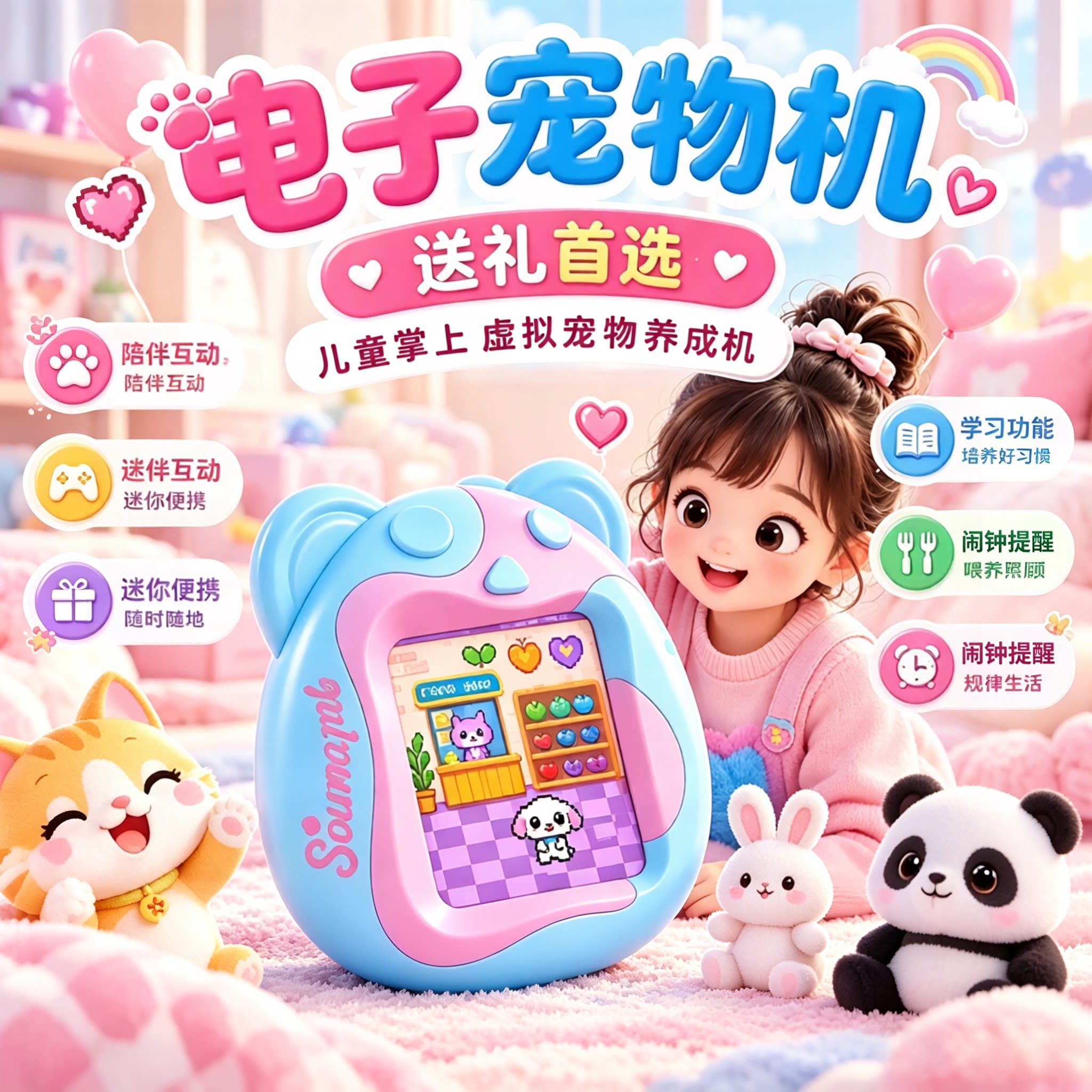 新款彩屏电子宠物机掌上迷你游戏机网红益智儿童电子玩具女孩礼物