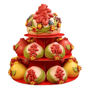 寿桃馒头生日老人过寿胶东花饽饽中式蛋糕面食多层祝寿山东花馍馍