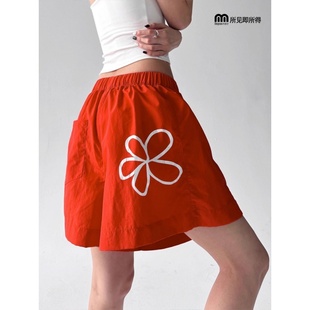 南油系列清货!休闲运动短裤女夏高腰速干裤花朵图案百搭阔腿裤子