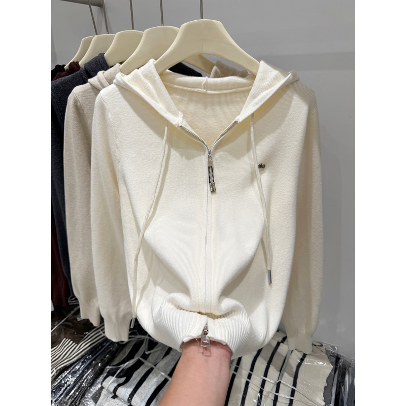 韩范连帽双拉链长袖针织开衫