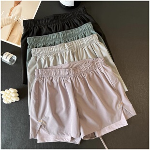 深圳南油高端大牌防走光速干瑜伽裤 女夏 假两件马拉松运动跑步短裤