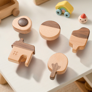 儿童房衣柜拉手女孩实木橱柜抽屉实木创意原木色小房子柜门把手