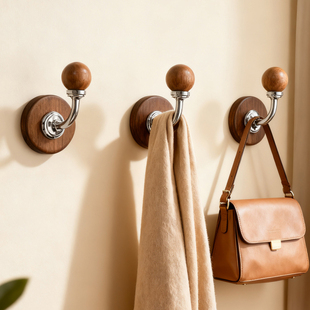 黑胡桃木新中式挂衣钩门后免打孔衣柜壁挂墙上玄关衣服粘钩挂画钩