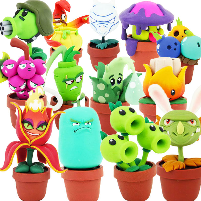 正版植物大战僵尸玩具陶泥手工机枪豌豆火焰射手创意模型全套玩具