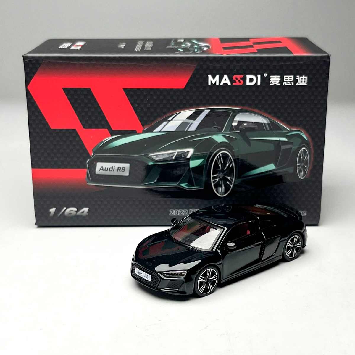 麦思迪 1-64 奥迪R8 V10 2022黑红绿黄粉蓝 合金汽车模型收藏摆件图片