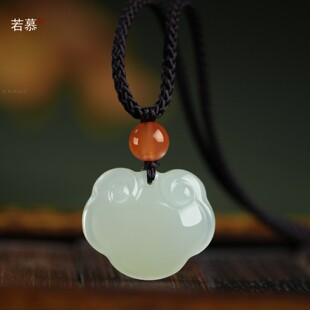 和田玉平安如意锁吊坠男女宝宝儿童玉石玉坠项链白玉挂件玉佩礼物