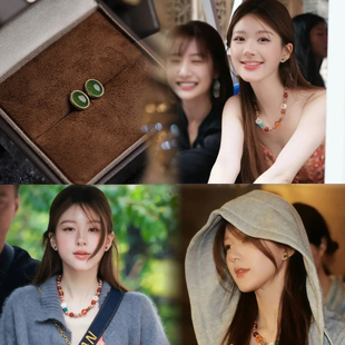 赵露思同款天然和田玉耳钉S925纯银礼物耳环珠宝翡翠新中式高级感