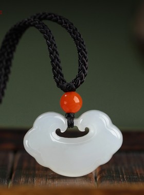 天然白玉如意吊坠编织绳项链