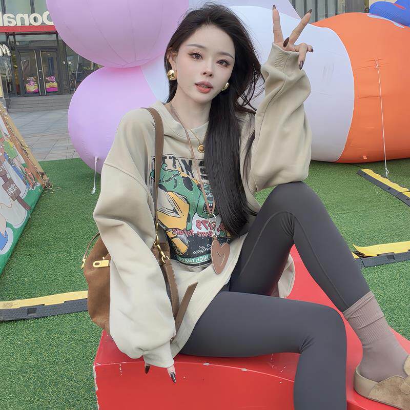 JOYIASS秋季巨好看的卡通印花圆领卫衣女2025新款宽松显瘦中长款