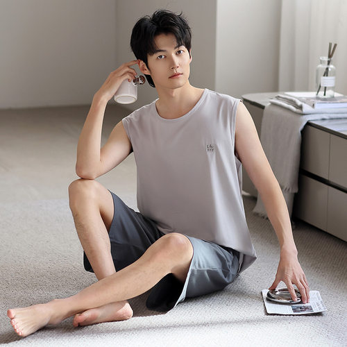莫代尔睡衣男款夏季2026新款男士冰丝夏天短袖短裤薄款家居服套装