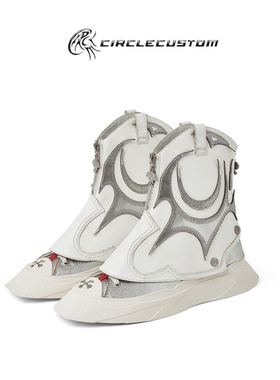 CITM 2023 BITTER MOON系列银白色西部牛仔风可拆卸牛皮高筒靴