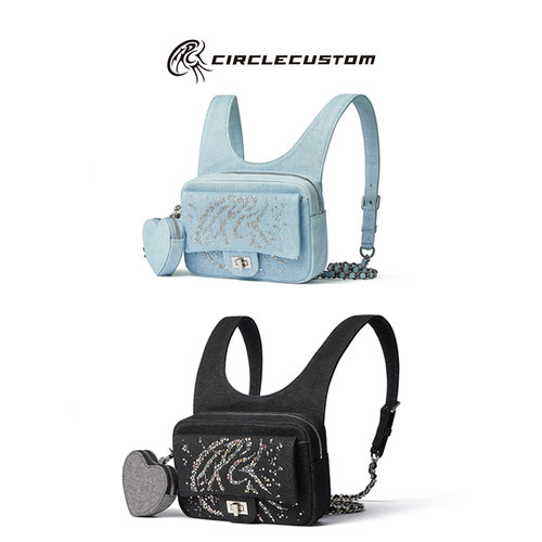 镶钻黑色牛仔双肩包双肩包牛皮