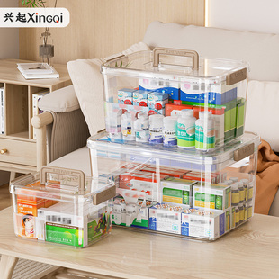 日本药箱家庭装医药箱家用药品药物收纳盒大号容量透明收纳小药盒