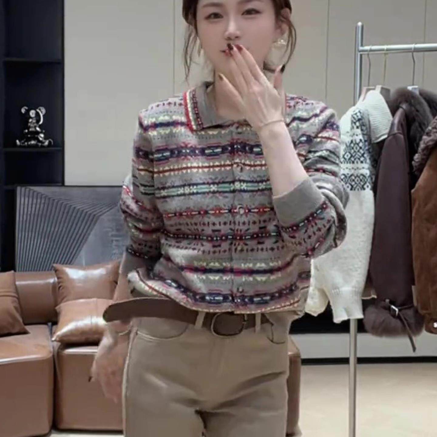 JOYIASS费尔岛提花毛衣开衫女2025新款秋冬季高级感超好看针织厚