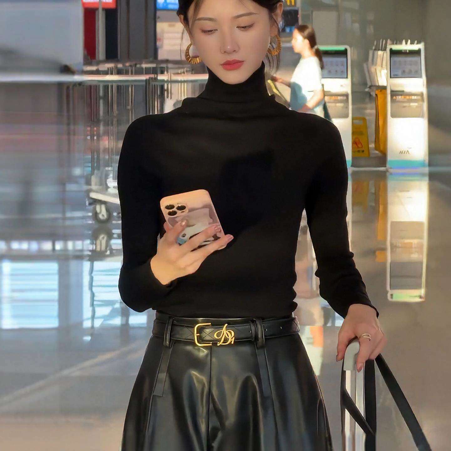 JOYIASS黑色高领打底毛衣针织衫女2025新款秋冬季内搭高级感修身