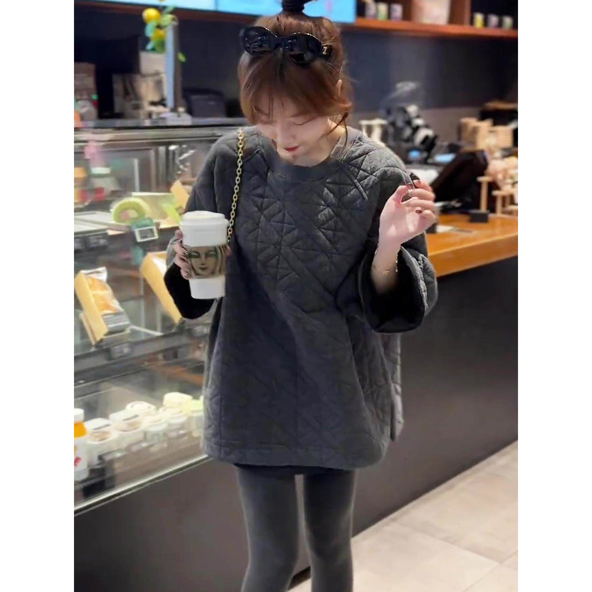 JOYIASS灰色圆领加绒加厚卫衣女款2025新款秋冬季时尚洋气宽松慵