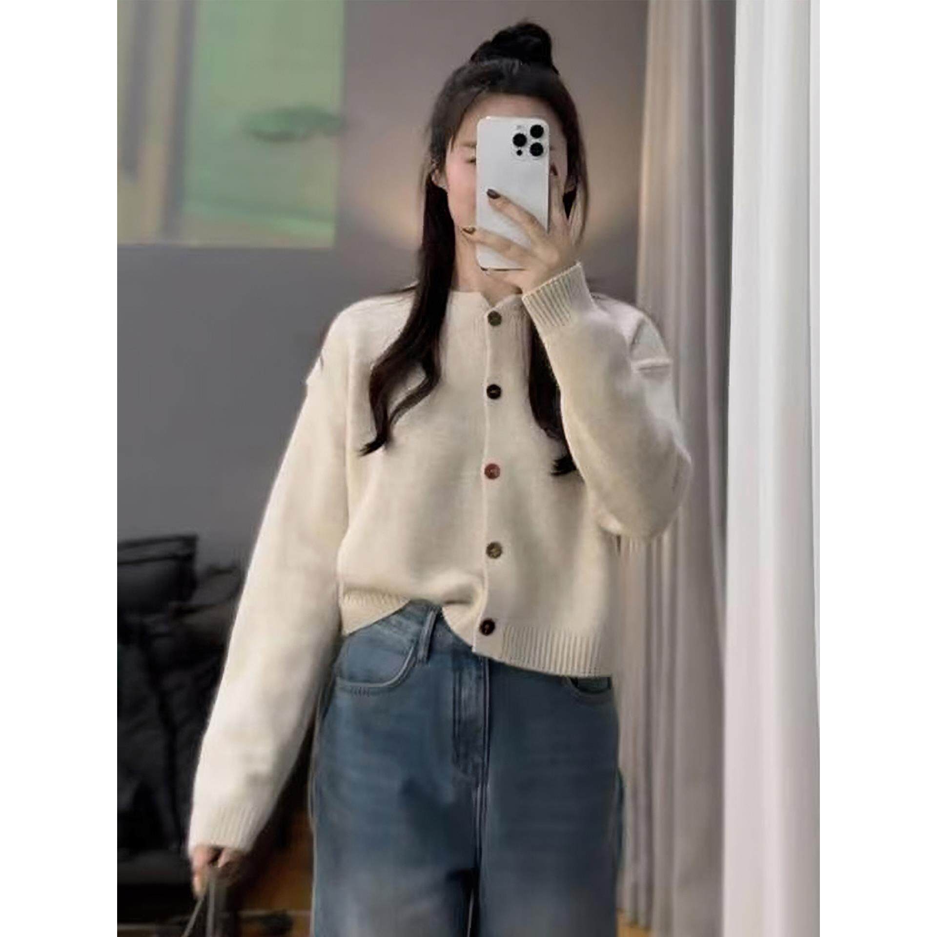 JOYIASS圆领软糯毛衣针织开衫外套女款2025新款秋冬季慵懒高级感