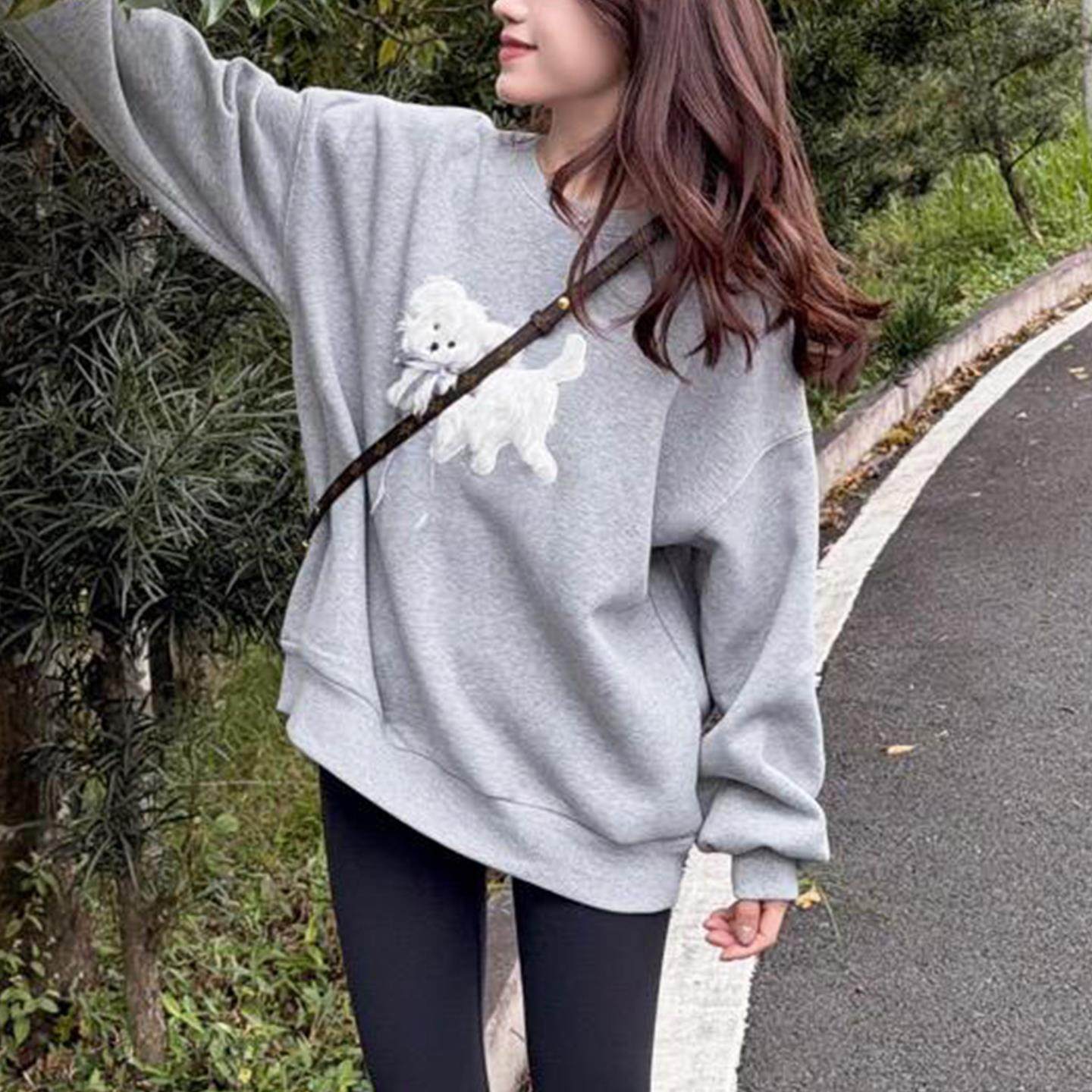 JOYIASS韩系圆领加厚加绒卫衣女款2025新款秋冬季中长款上衣女遮