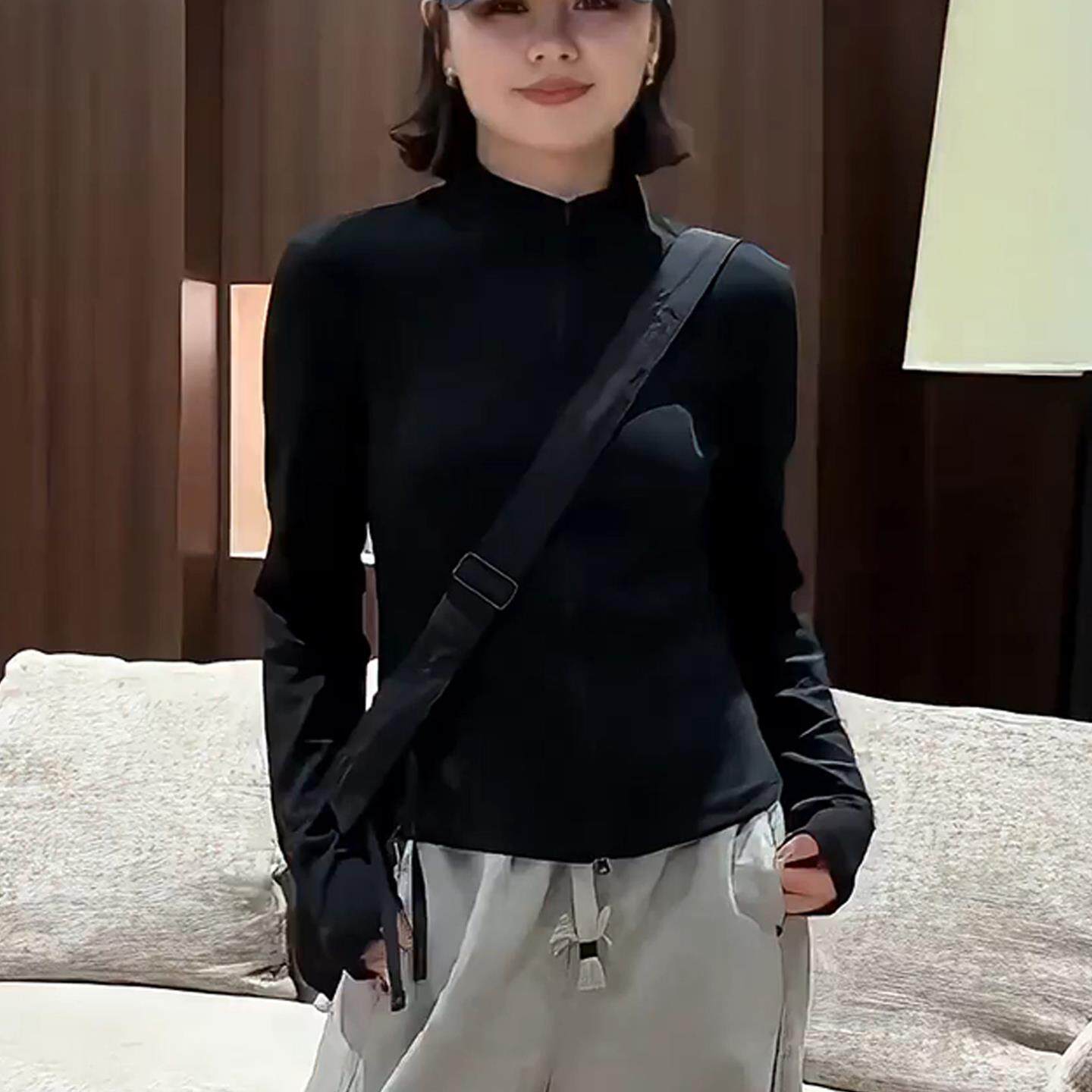 JOYIASS早秋黑色半高领长袖卫衣无帽女2025新款爆款小个子洋气高