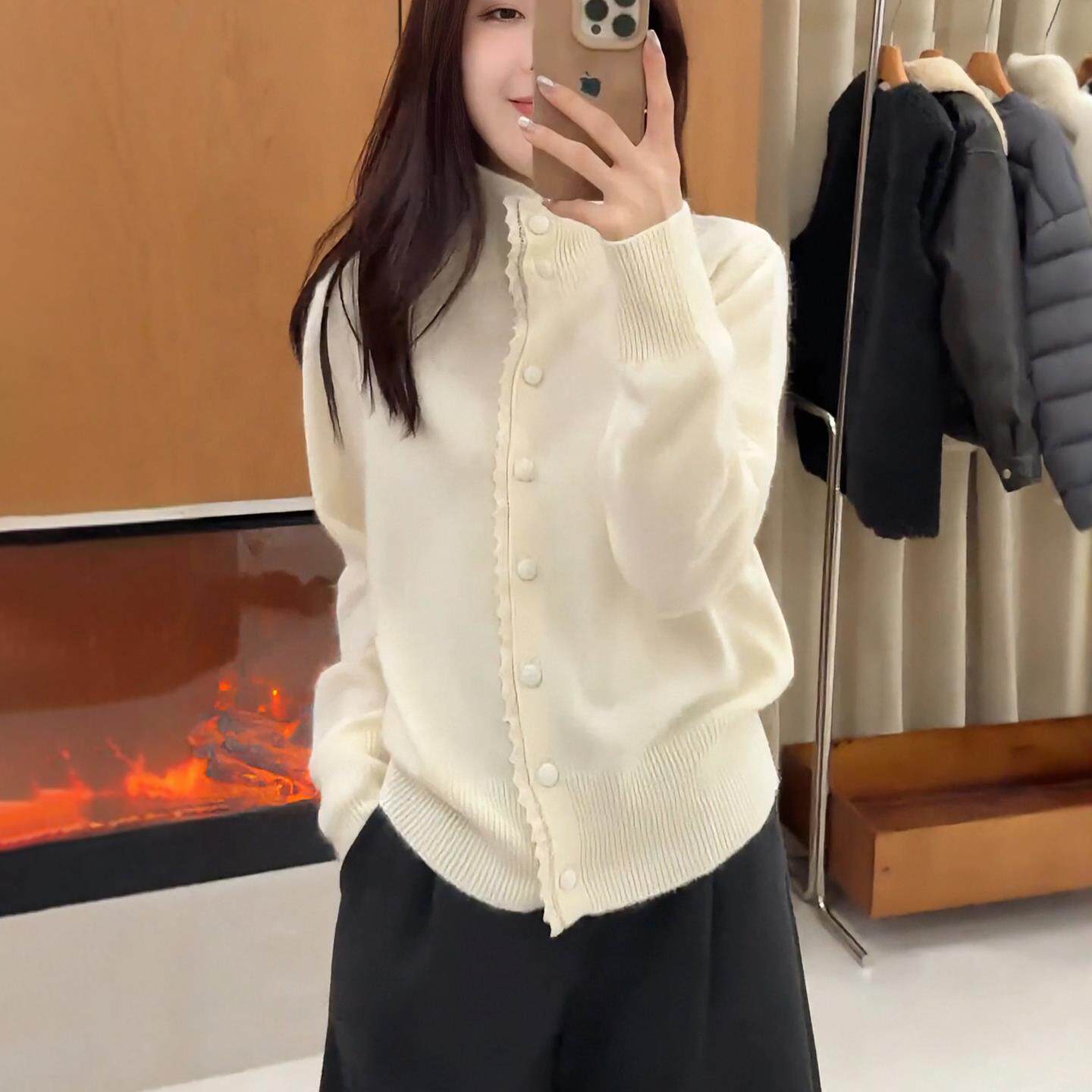 JOYIASS半高领软糯蕾丝边毛衣开衫女2025新款秋冬季高级感超好看