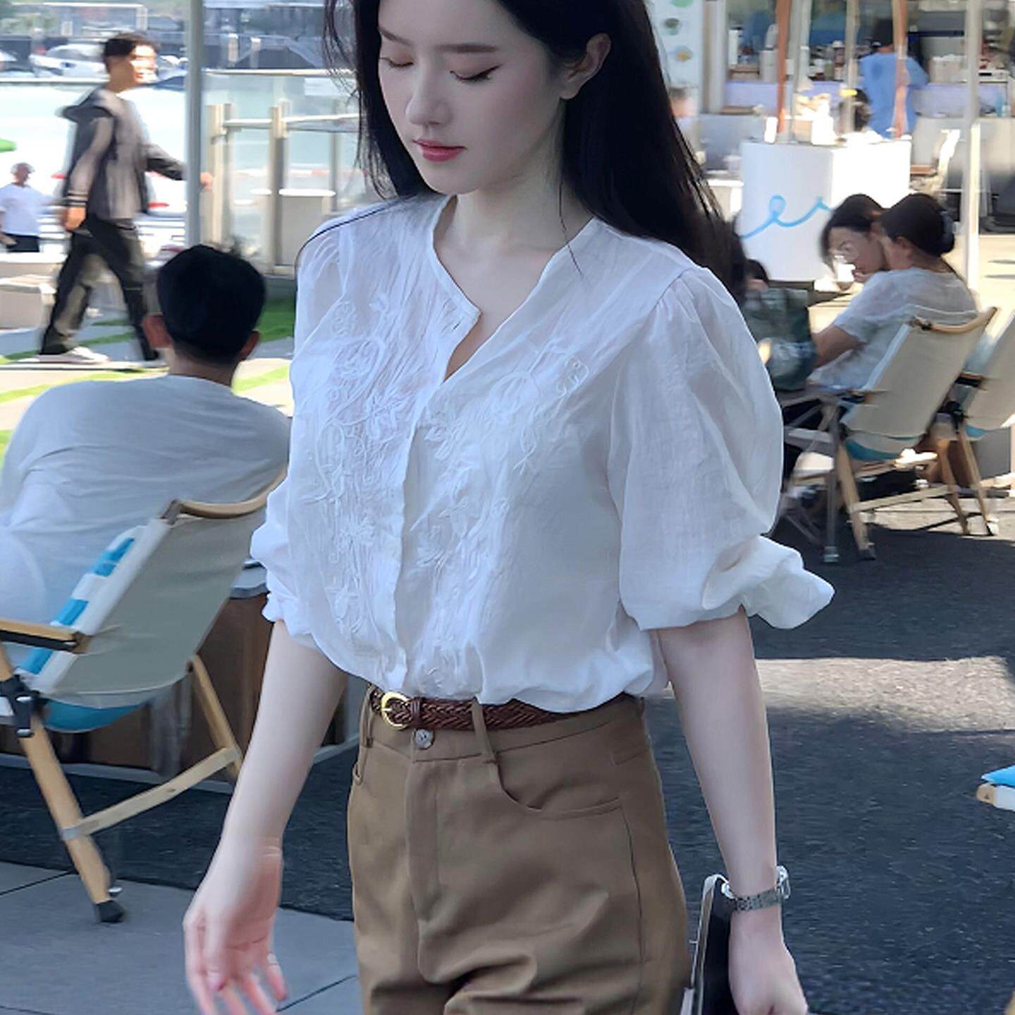 JOYIASS法式气质白色长袖衬衫女装2025新款春秋季衬衫独特漂亮设