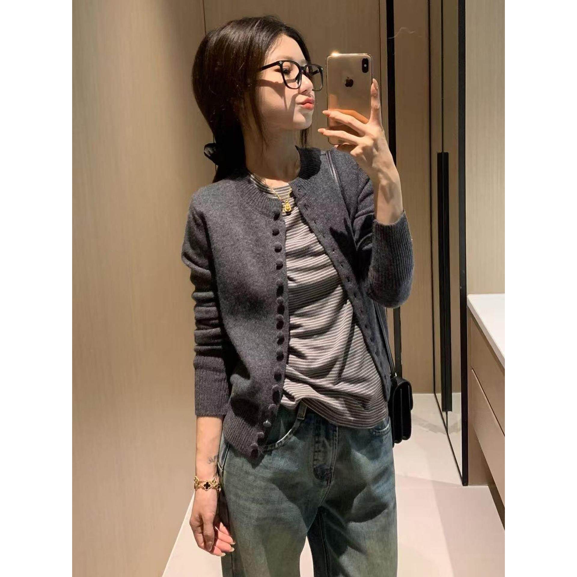 JOYIASS软糯紫色毛衣针织开衫外套女款2025新款秋冬季高级感修身