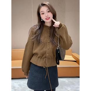 JOYIASS立领麻花毛衣开衫女2025新款秋冬季可外穿内搭高级感收腰