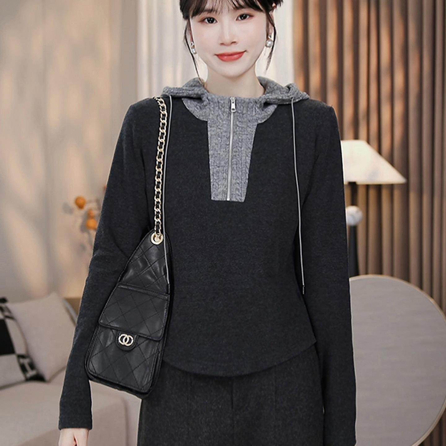 JOYIASS撞色连帽加厚加绒卫衣女款2025新款秋冬季爆款小个子时尚