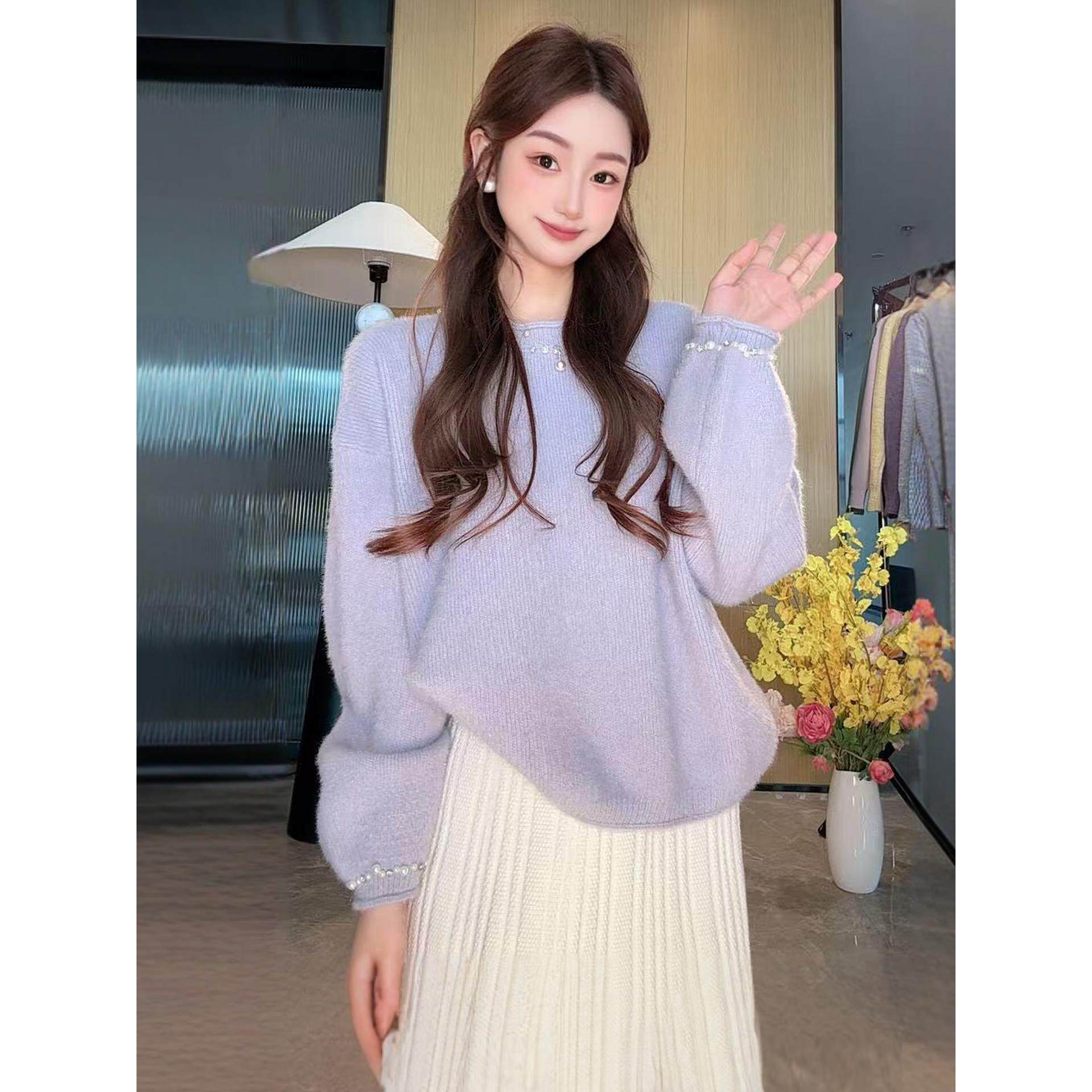 JOYIASS圆领钉珠软糯套头毛衣女2025新款秋冬季慵懒高级感超好看