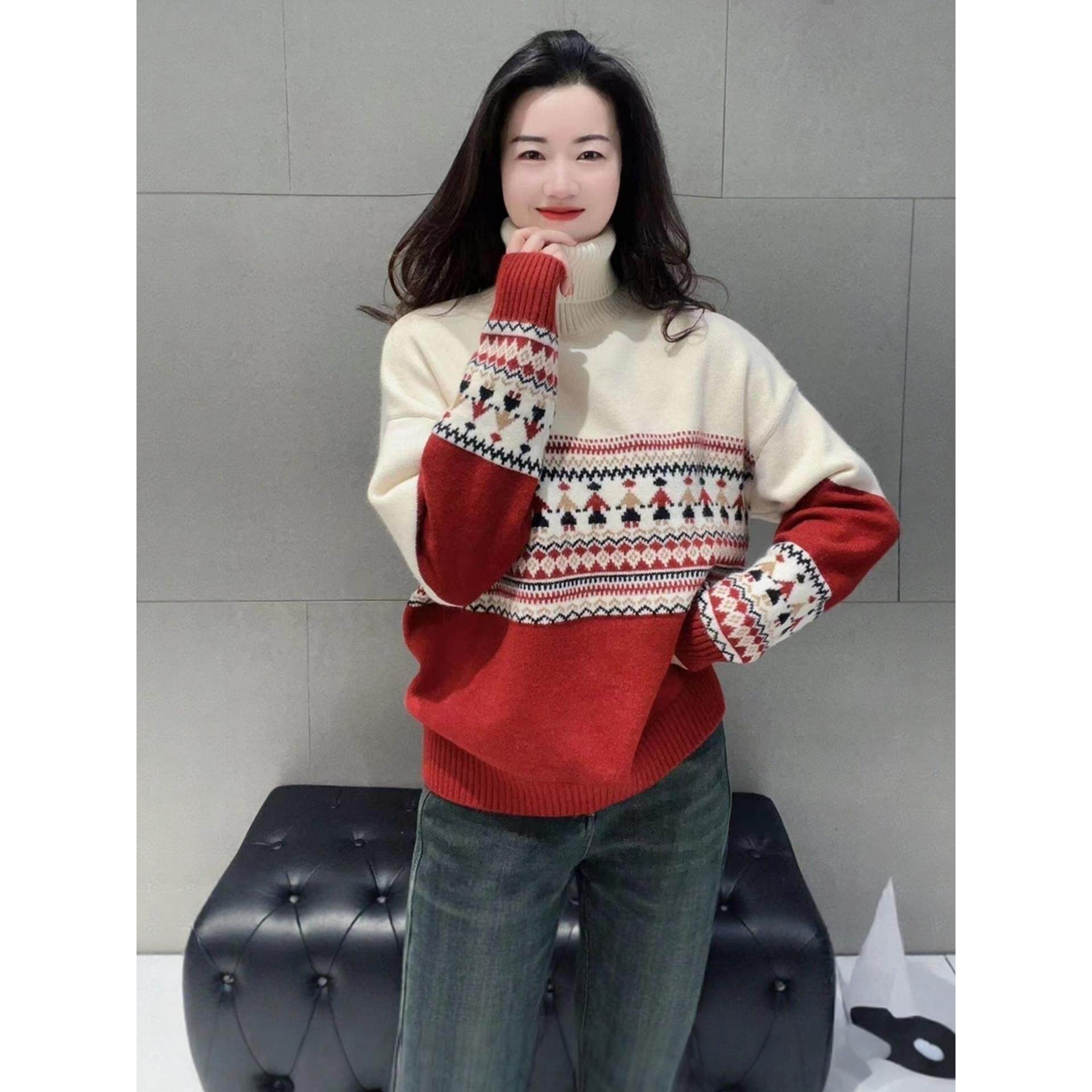 JOYIASS费尔岛高领加厚毛衣针织衫女款2025新款秋冬季慵懒高级感