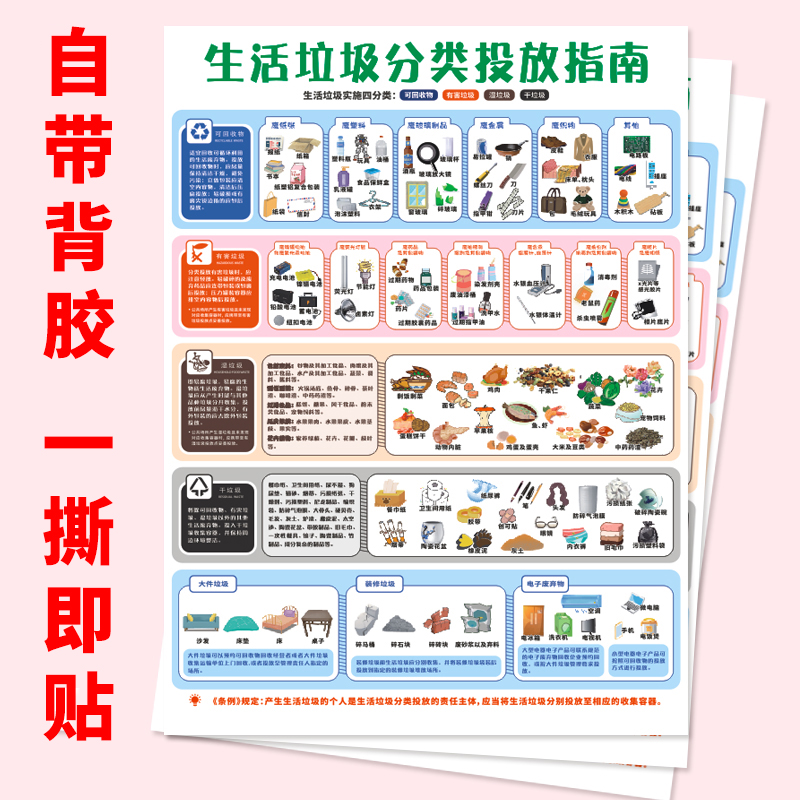 垃圾分类写真背胶贴画标识牌定制