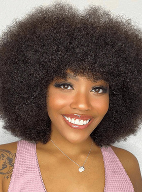 8inch Fluffy Afro Kinky Curly Human Hair Wig爆炸头真人发