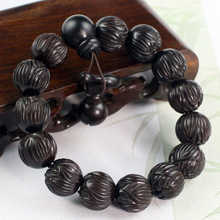 雷击枣木手串雕刻莲花珠民族风手链中式木质文玩佛珠吊木鱼手饰品
