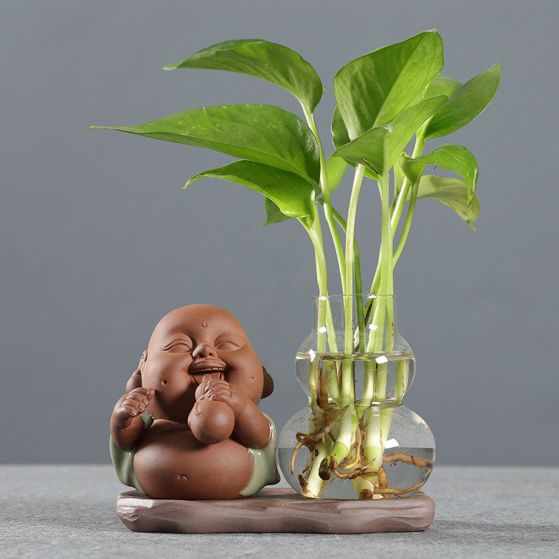 创意弥勒佛水培花盆玻璃小花瓶陶瓷组合桌面玄关水养花器招财摆件,鲜花速递/花卉仿真/绿植园艺,花瓶,淘宝优惠券,粉丝福利购,淘宝优惠卷