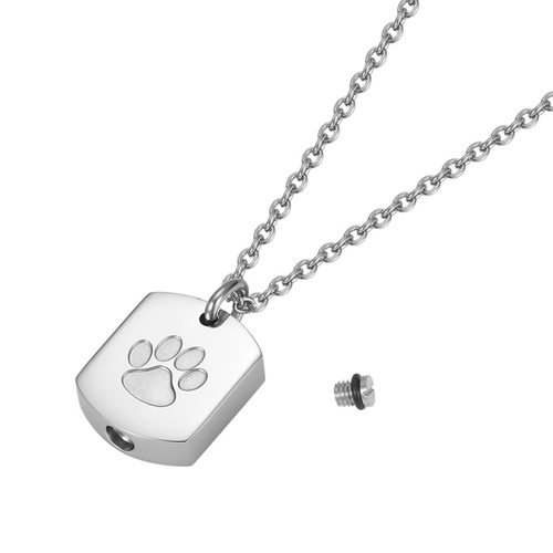 百年家事殡葬厂家跨境新品方块爪印骨灰盒项链不锈钢纪念亲人宠物