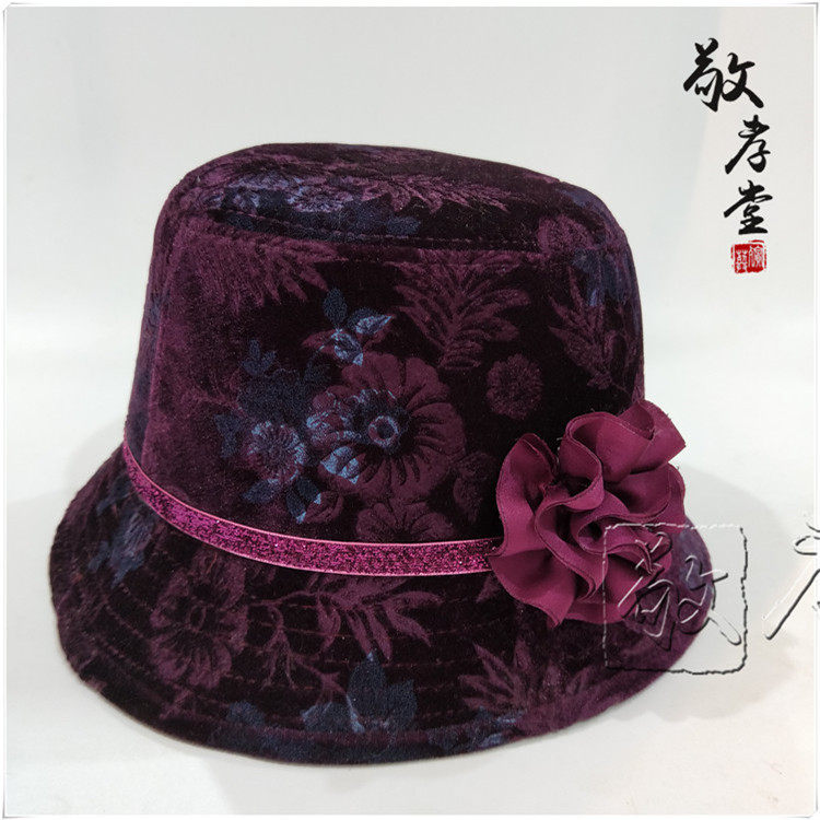 寿帽老人帽子女款现代装寿衣配件呢子女帽提花帽多款殡葬用品