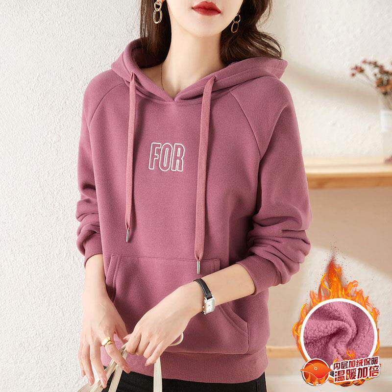 JOYIASS冬装妈妈连帽卫衣女加绒加厚2025年新款宽松上衣洋气减龄