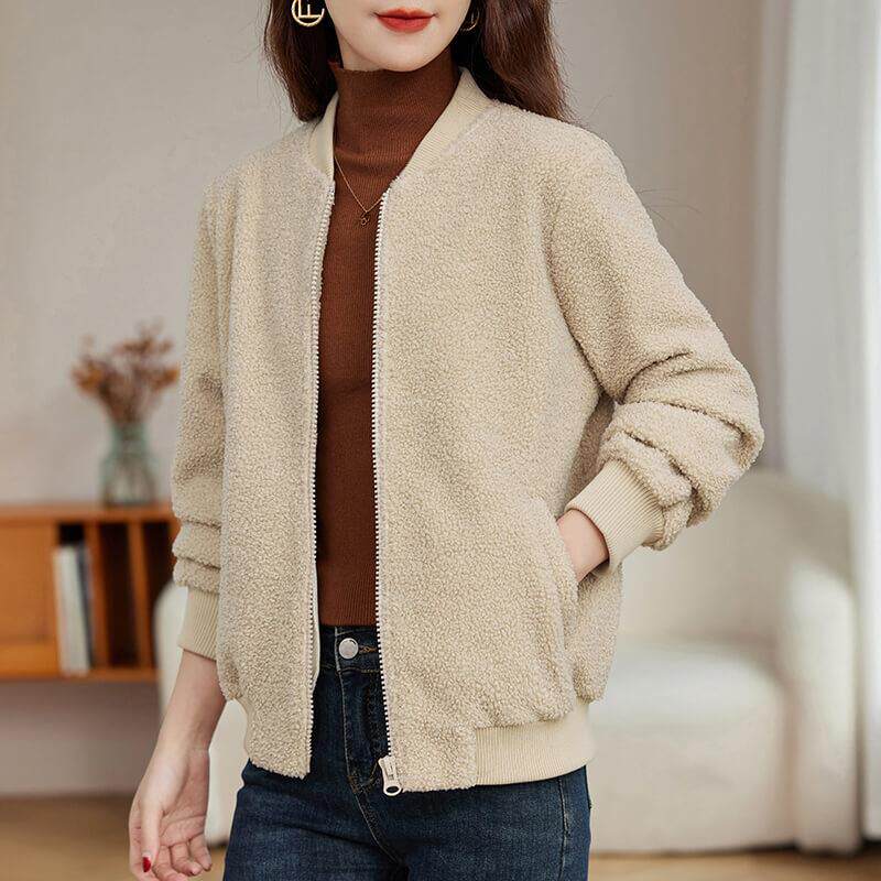 JOYIASS棒球领羊羔毛外套女冬装2025新款秋冬宽松时尚加厚羊羔绒