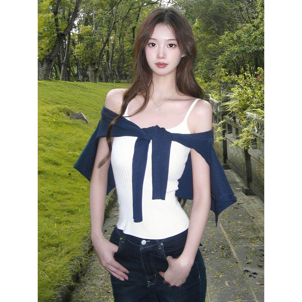 JOYIASS韩系早秋针织开衫女新款韩系绝美巨好看轻熟chic吊带上衣