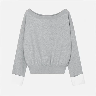 卫衣2024ins斜领设计感长袖新款上衣宽松短款套头露肩秋季显瘦女