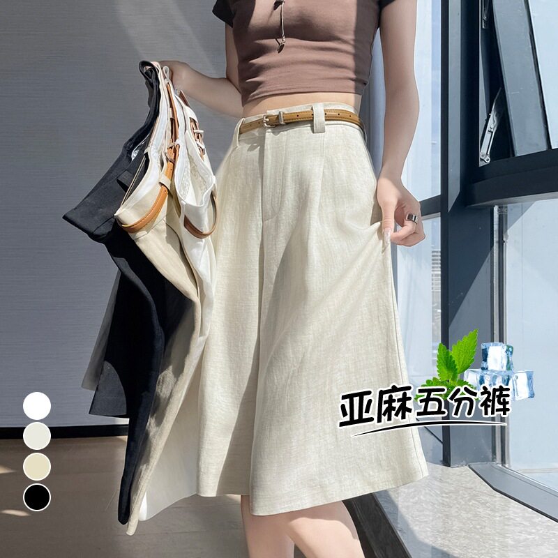 十三行2026夏季新款天丝亚麻五分裤阔腿裤A字短裤薄款棉麻裤子女