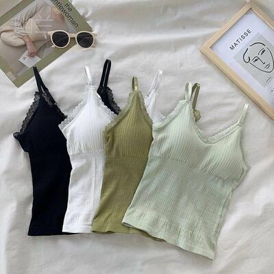 新款无袖圆领纯色背心女带胸垫运动打底上衣可外穿辣妹吊带衫
